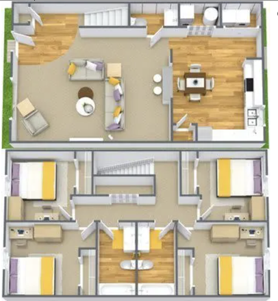 Floorplan. Top half is first floor, bottom half is second floor - Pheasant Run Room w/ 3 Male Roommates (Sublease)