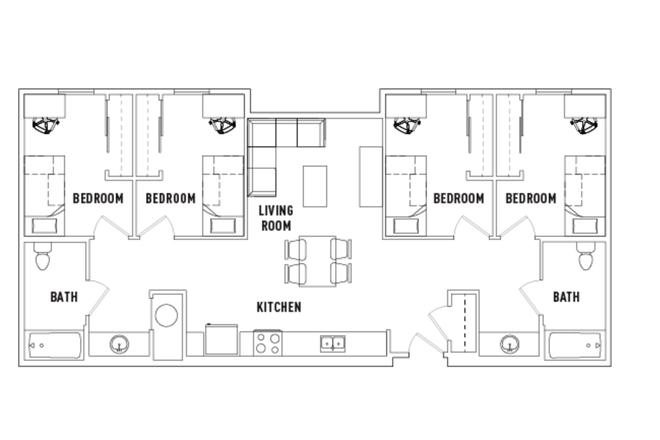 Unit Floor Plan. Bedroom Available is on the far right - Plaza Verde II - 1 bed, shared bathroom