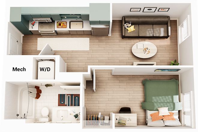 One bedroom with full bath. Full kitchen with a dishwater and refrigerator. Washer and dryer in apartment. - 1 bedroom at Union at Knox, adjacent to campus Apartments