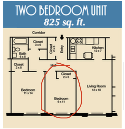 9x11 room with a closet. - Barclay House Apartments