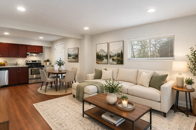 Living Room - Modern, Large 2 Bedroom/1.5 Bath Apt 10 mins from University