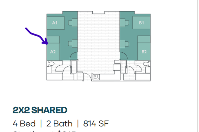Floorplan - Parkside Apartments, close to campus, shared room