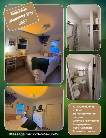 January-May Sublease!!! Fully furnished and has private bathroom. 10 minute walk to campus. 2 other female roommates living upstairs. - Townhouse close to campus