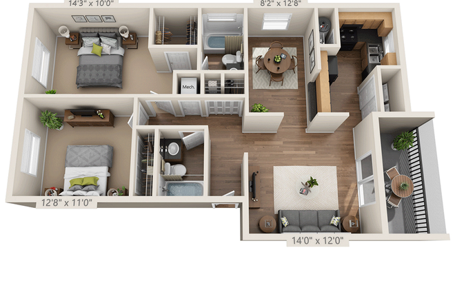 2 bedrooms, 2 baths, living room, dining room, kitchen, balcony - Alafaya Woods