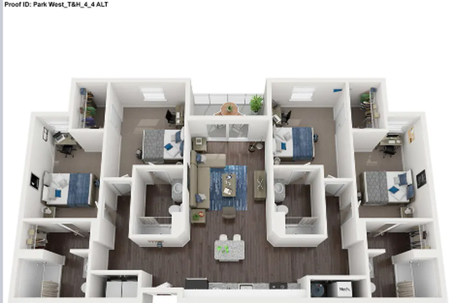 This is the room layout - Parkwest apartment. Power, water, furnishing, and internet is all included.