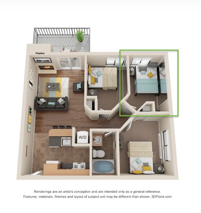 Sublease for top left corner Bedroom. All other living areas are clean and open to use. - Buffalo Canyon Apartments, one block from campus