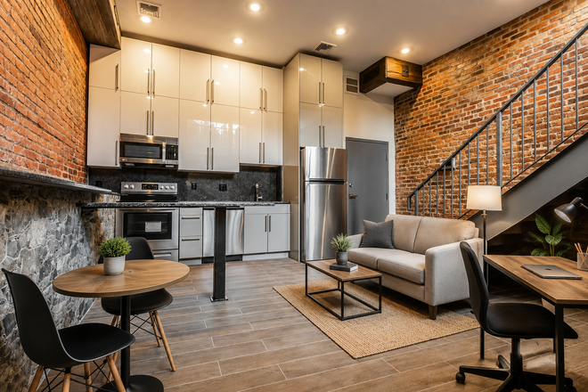 1 - Lofted 1 bed fully modern with laundry and Central AC Walk to Campus no fee 9/1