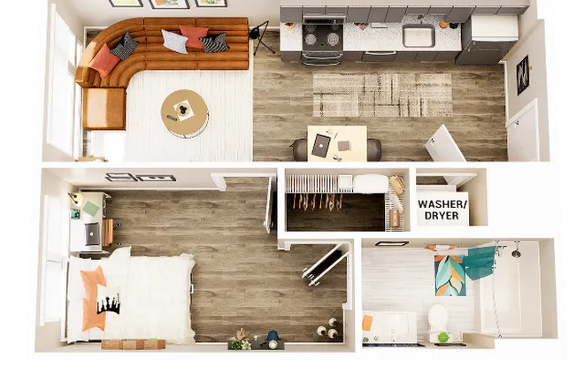 Unit Floor Plan - Union Blacksburg | Spacious and Quiet Top-Floor 1B1B | Fully Furnished & Near VT Campus