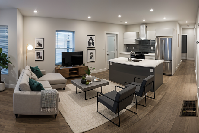 Kitchen/living room (virtually staged) - Renovated 3 Bed / 2 Bath near campus available 9/1/26!!