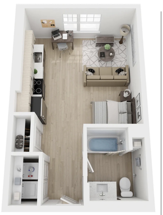Floor Plan (easily rearranged) - Fieldstone Studio Apartment, On Campus
