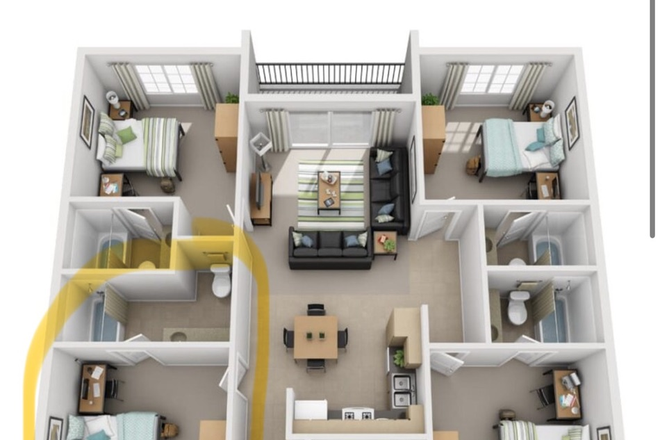 Floorplan - Private bed and bath at Grandmarc Apartments