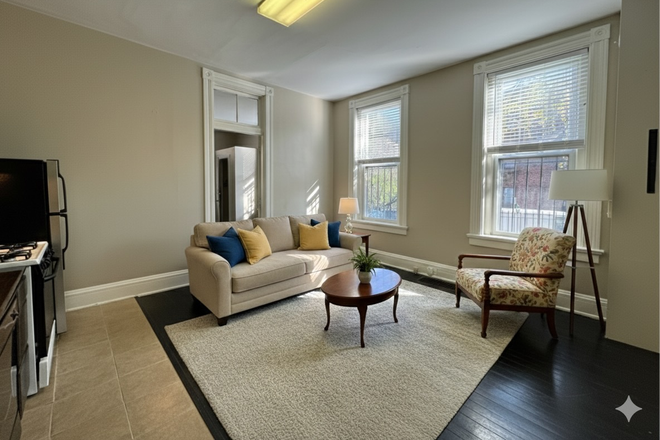 staged living room - 3 bed apartment walking distance to campus!
