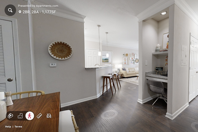 Virtual tour view of floorplan. Available bedroom with detached bathroom is on the right side. - Hawthorne at Kennesaw Apartments
