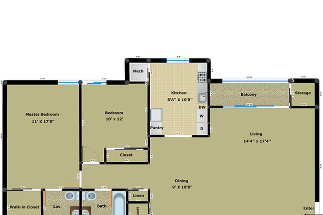 Floorplan of our unit - Off Campus Apartment with Parking and Amenities at Cabin Creek