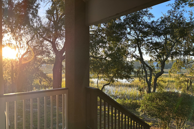 Shem Creek View from Breezeway / Entrance - Shem Creek Estuary - Furnished 1BR with Screened-In Porch, Pool, Dock, Creekside