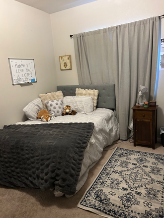 Bedroom 1, basement, included: full bed, window with blackout curtains mirror and closet space with dresser and night stand - 4 person house right on the hill, close to campus (right by snu)