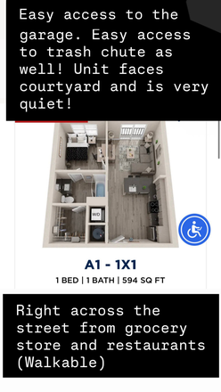 Layout of the Unit - 1-Bedroom Apartment at The Metropolitan Tampa with Parking Garage Included