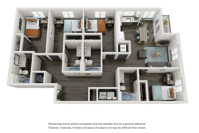 3D Floorplan - Theory Gainesville 4x4 C - $500 off first rent payment
