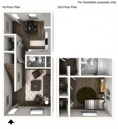 Floor Plan - 1 Bed 1.5 Baths Townhouse University Crossing