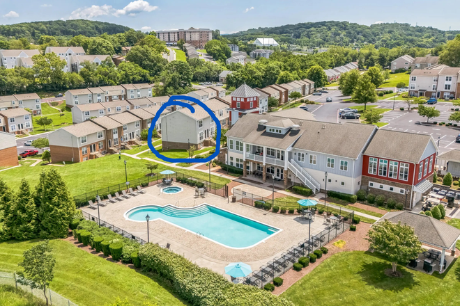 View of the end-unit and pool/clubhouse - Room w/ private bath in Townhouse at Squire Hill - First month FREE rent