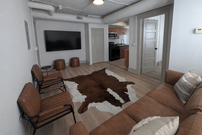 Living Room - Fully furnished, newly renovated 3br apt — with every utility included. +washer dryer & microwave