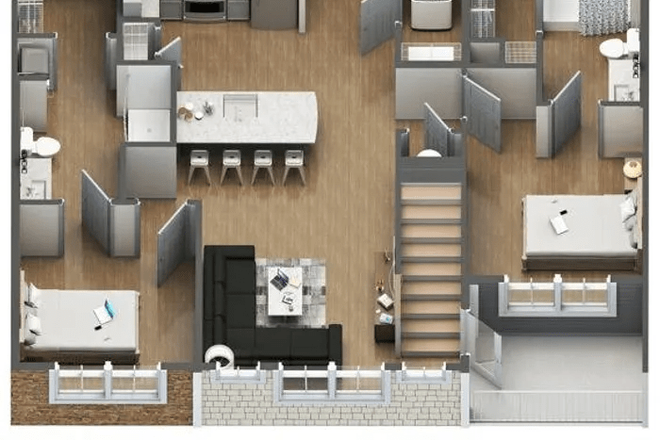 Your room will be the one on the left. - Bellamy Apartments 4x4L
