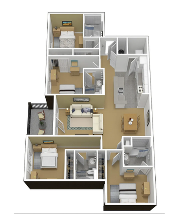 Floor Plan - Courtyards Room 723C Available for 2026 Spring Semester
