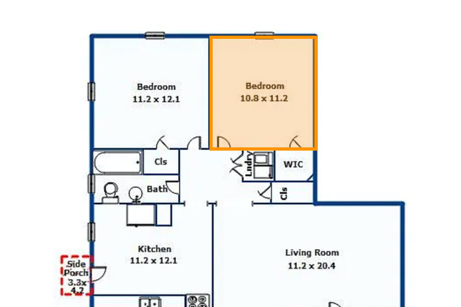 Floorplan with available room (orange) - ISO roommate for 2BR close to campus