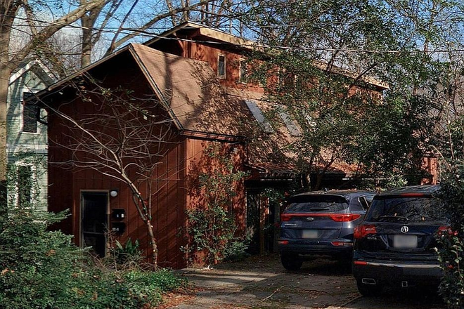 exterior, unit A in front, street-facing - Sunlit 2BR/1BA Duplex in Candler Park — $1,900/mo