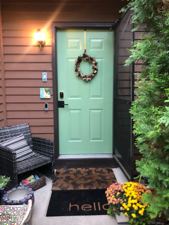 Front Door / Front Garden Area - Charming 2-3BR Across from Waneka Lake – Vaulted Ceilings, Basement, Garage