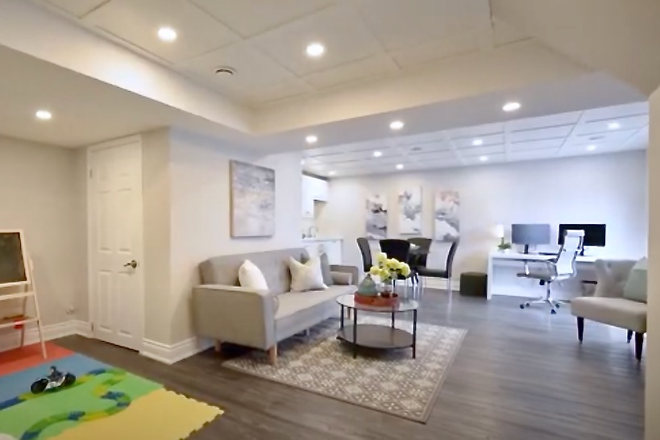View of main living dining room area - Private 1 bd+den apart in North Etobicoke, backyard, parking; pet-friendly