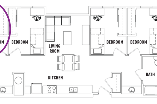 The bedroom circled in the floor plan is the one being offered! - Plaza Verde II