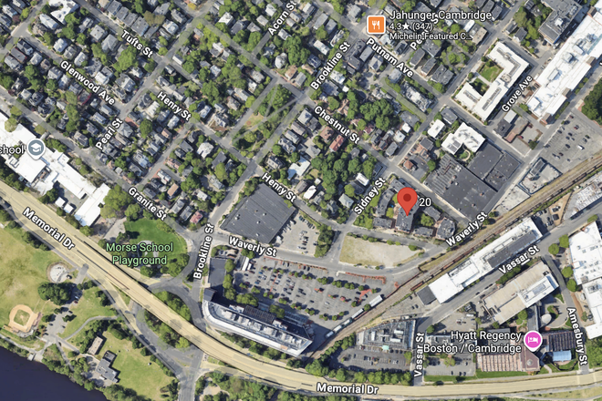 Map w/ariel of view of condo - 20 Chestnut St, 2Bed Near BU Bridge & Central Square. Condo