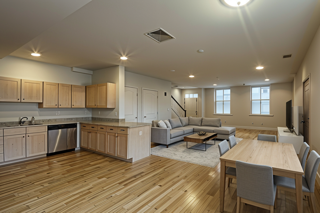 Living room/kitchen/dining (virtually staged) - **NO BROKERS FEE!!** Spacious 2 Bed/2Bath w/ LAUNDRY IN UNIT! Avail. 7/1/26!! Apartments