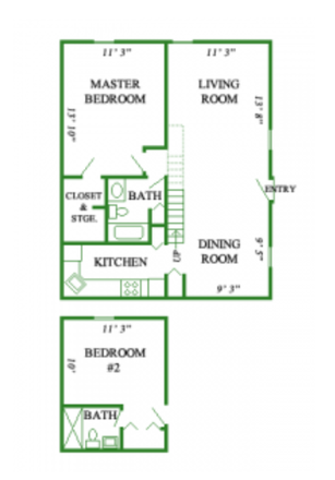 Floorplan - 2 Bed Puffton Village Apartment