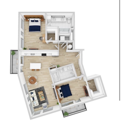 2 bedrooms with a closet and bathroom each, balcony and full kitchen, beautiful large windows overlooking the river. - 2bed 2bath in 10 Westedge Apartments