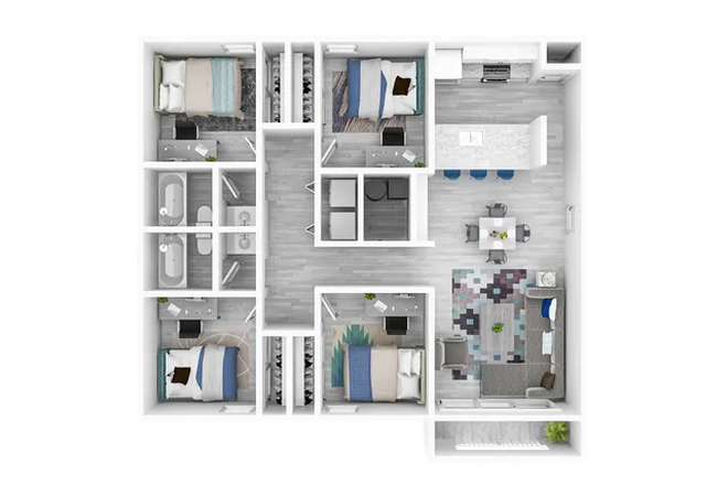 Bedrooms, Hallway, Bathrooms, Commons area, Balcony - 4x2 Unit, Across the Street from Campus, Good for Students Apartments
