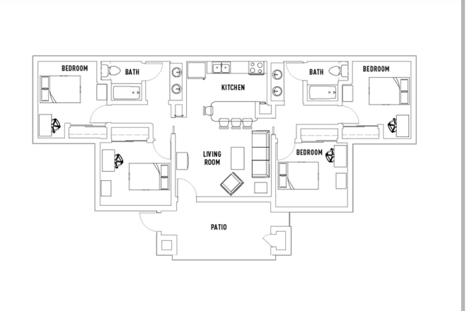 Floor Plan (I have the farthest room to the right) - Vista Del Campo -Summer Lease Private Bedroom and Shared Bathroom