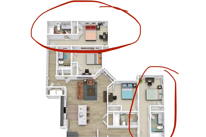 The circled rooms would be the options available to lease. - Sova Apartments
