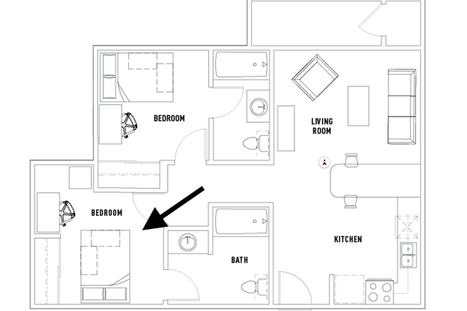 The arrow points towards the bedroom that is being sublet. - Vista Del Campo Norte 2 Bed 2 Bath Premium
