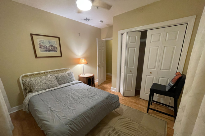 Queen bedroom (old layout with full bed) - Feb 1st Fort Hill Furnished Room for $1250/mo (inc. utilities+wifi)