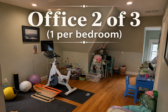 Office 2 area - 3BR, 2nd/3rd Floor Unit #2 in West Medford. <2 min walk to train/bus. Each BR gets office! Apartments