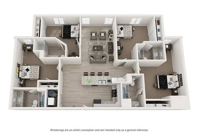 Floorplan of apartment; the bedroom in the top left is available. - Rivers Walk Apartments