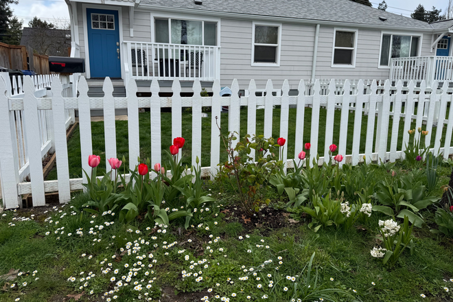 Front entry on left - Private 2 bedroom 1 bath recently remodeled unit with fenced backyard