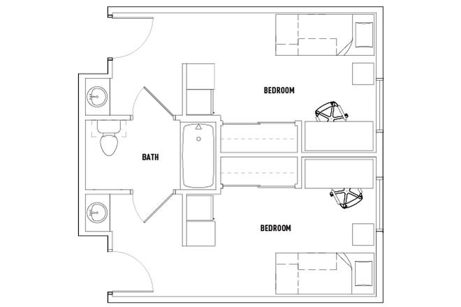 2 bedrooms each with private entrance, connected by a jack & jill bathroom. - The Suites