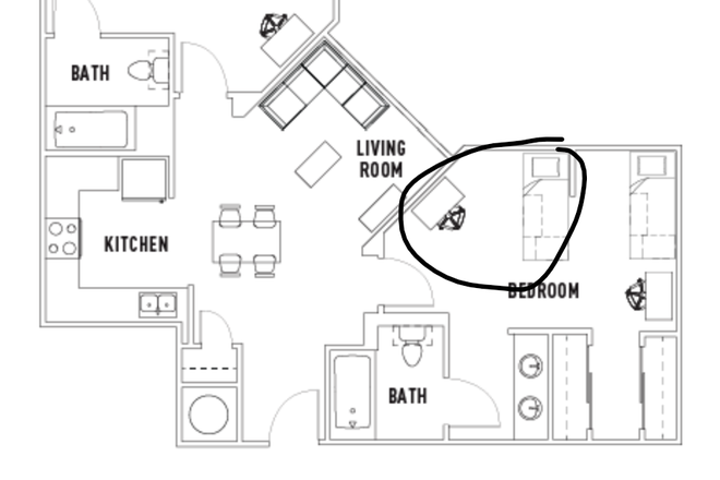 2 Bed 2 Bath shared B Floorplan - Summer Sublet/Relet: Plaza Verde I, 2 bed 2 bath shared (Females Preferred)