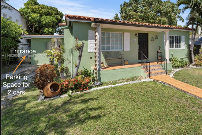 Entrance and parking. There is enough room for two cars inside the gate - Furnished 1Bd/1Ba near Miracle Mile