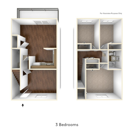 3 bedroom floor plan, with the biggest room being the room that is available. - Rolling Green Apartments