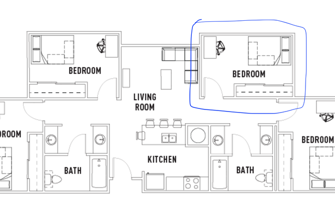 4 bed 2 bath A Floor Plan - Plaza Verde 1: 4 Bed 2 Bath A Private Bedroom