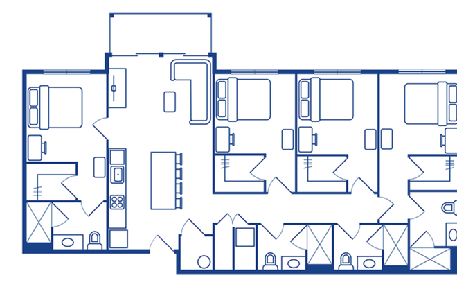 This is about what the layout will be. All bedrooms have their own bathroom but layout can differ. - The Lark Oxford Apartments
